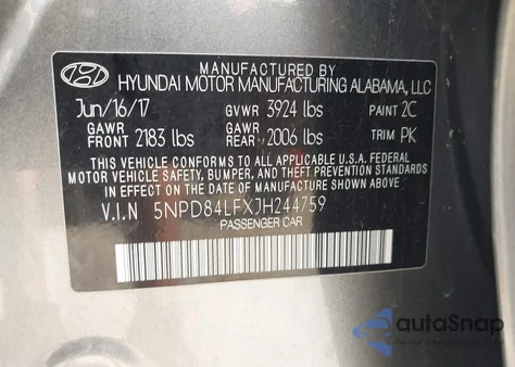 2018 Hyundai Elantra Sel z USA, uszkodzony, nr VIN 5NPD84LFXJH244759